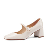 Delaney Chunky Heel Mary Janes with Pearl